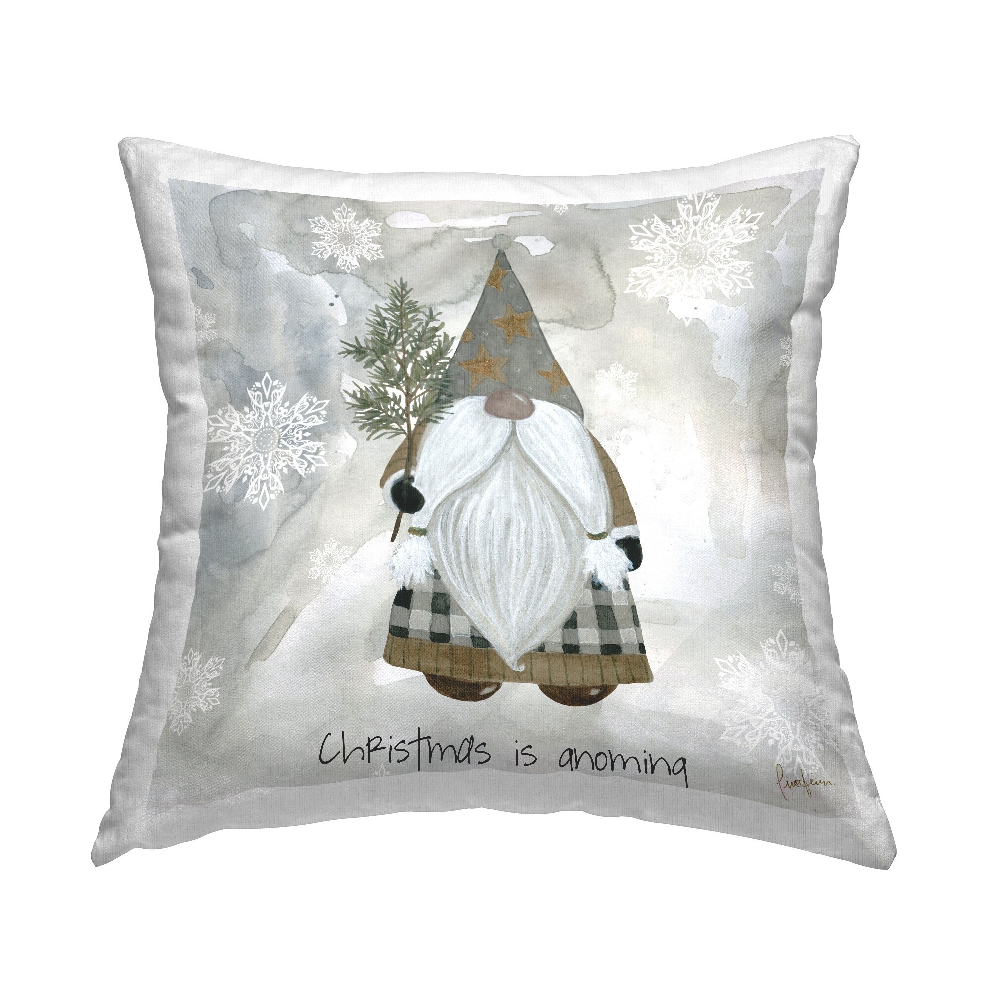 Stupell Seasonal Gnome Holding Holiday Pine Snowflakes Printed